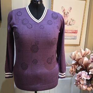 Nwot Large/XL Sasa Chic Purple V-Neck Sweater with Circle Patterns